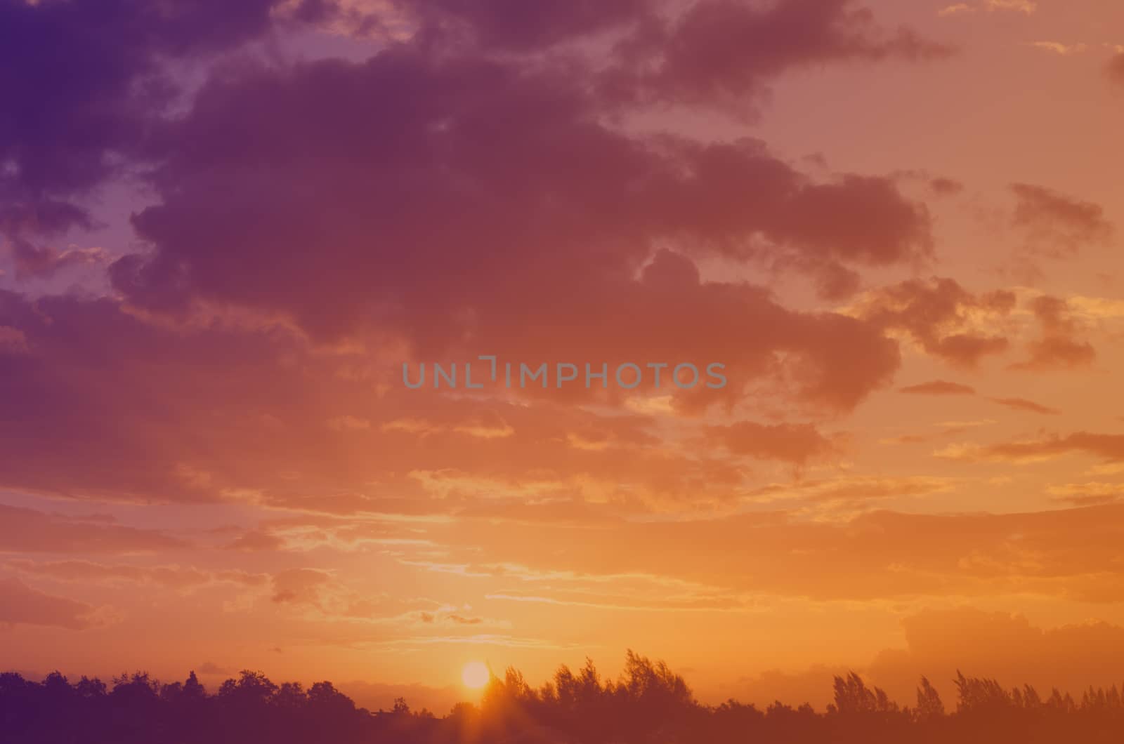 Atmospheric evening sky at sunset near the horizon look colorful.