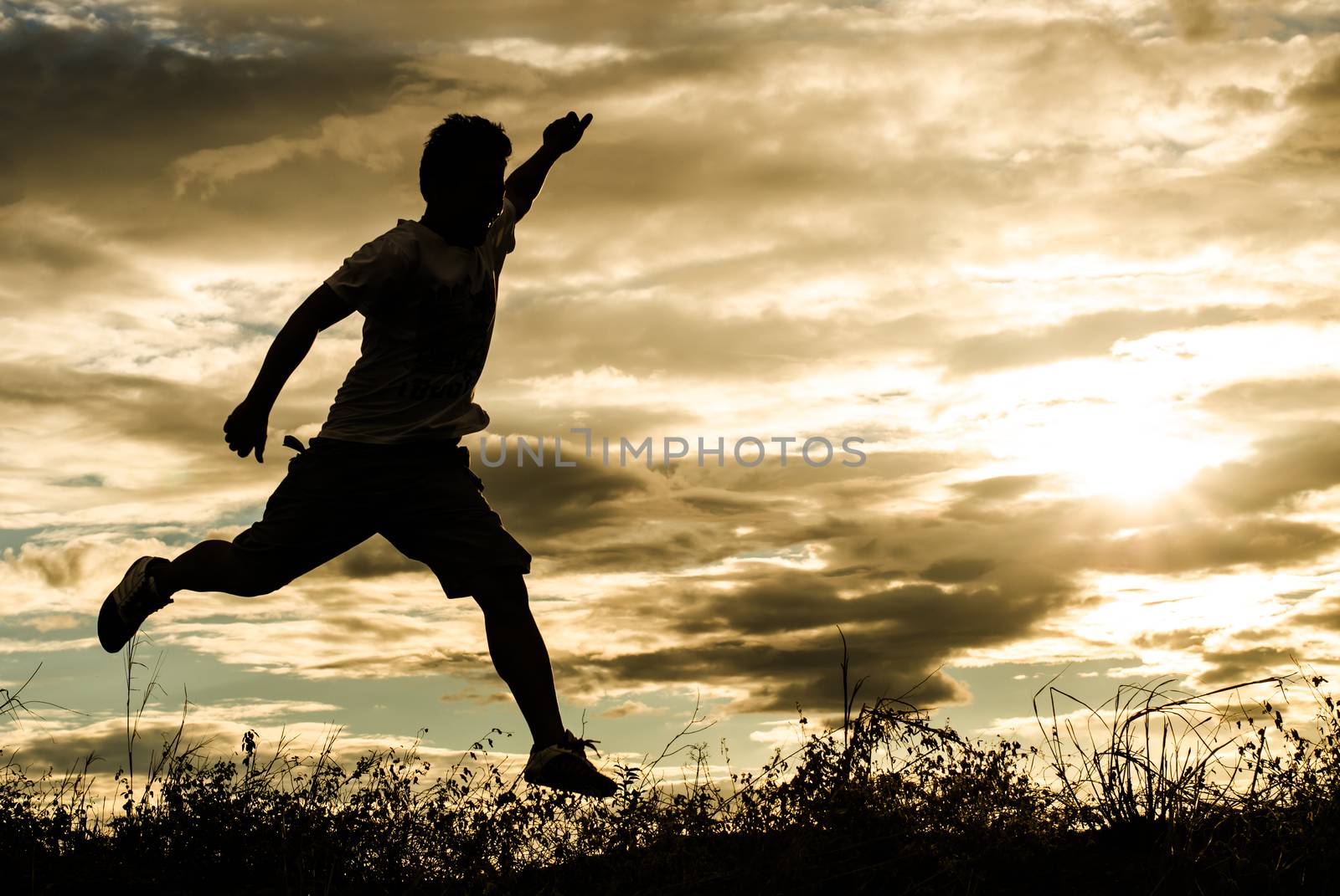 Shadow of a girl showing signs glad to see the sun, sky, nature