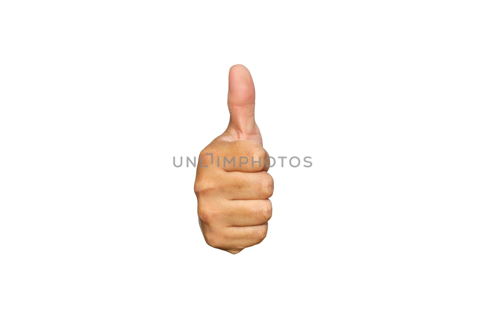 Thumbs expression on white background.