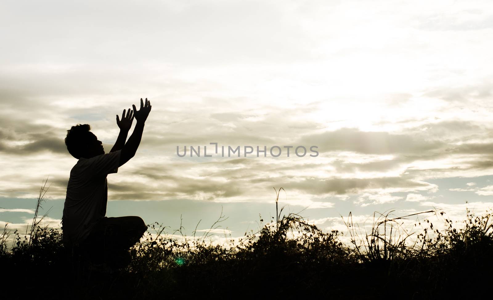 Shadow of a girl showing signs glad to see the sun, sky, nature