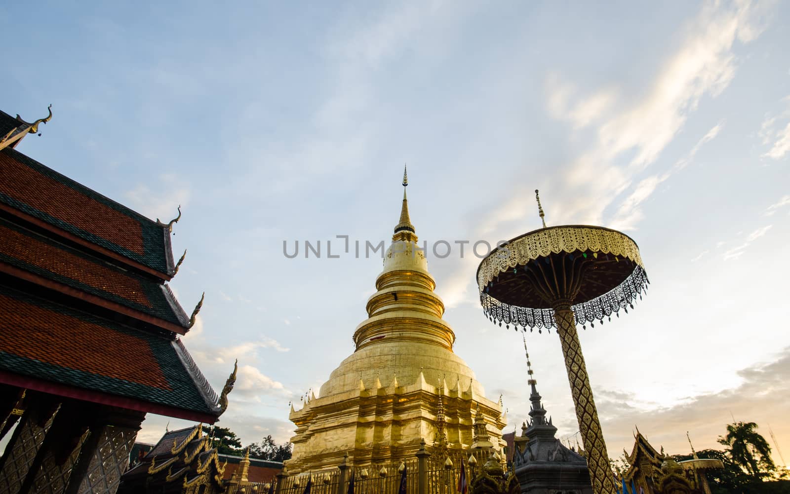 Pagoda in Wat Phra Haripunchai Lamphun, Thailand Buddhist major public attraction