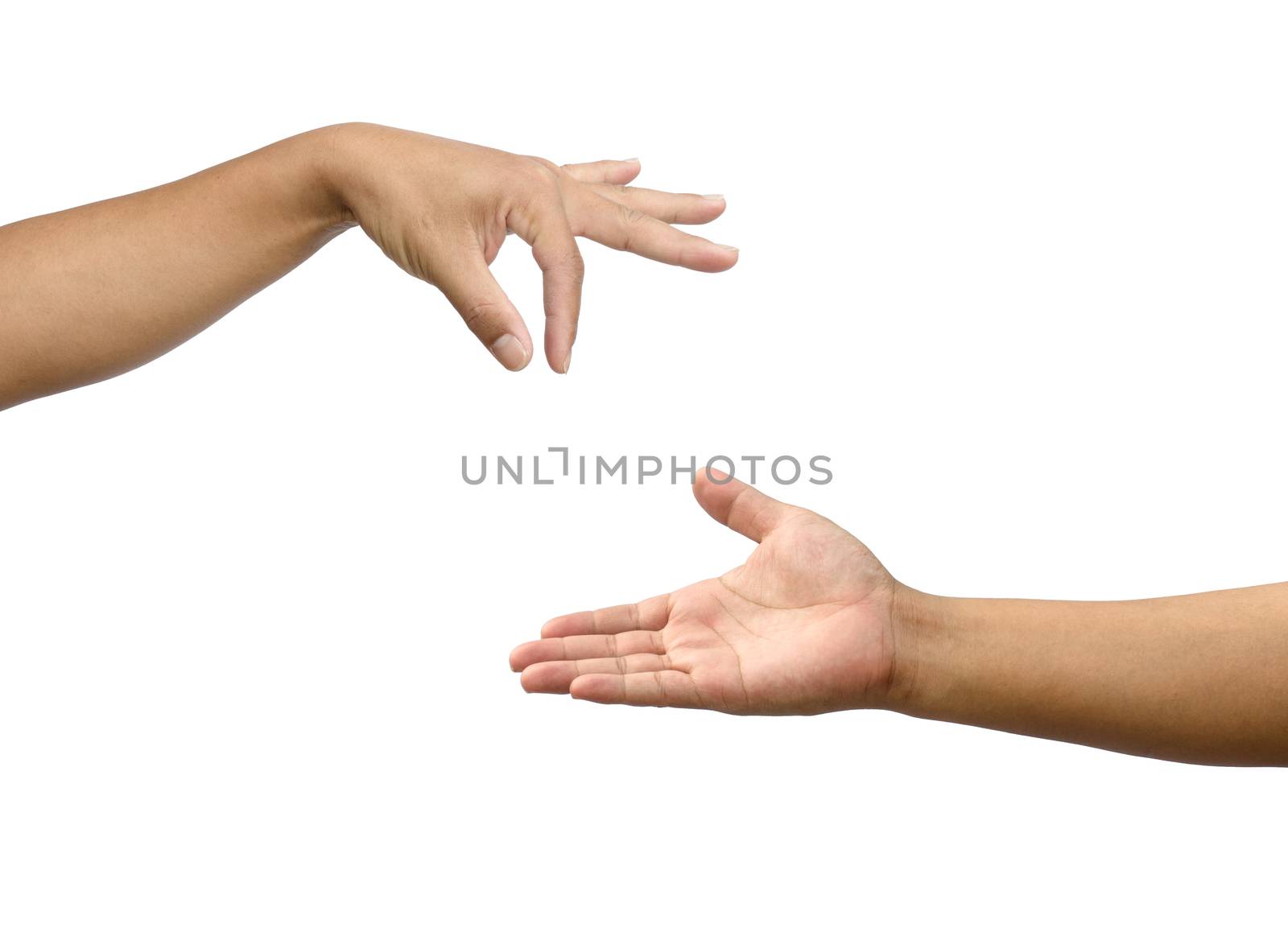 Hand gestures by two people. Expresses support for an opportunity to commensurate with others