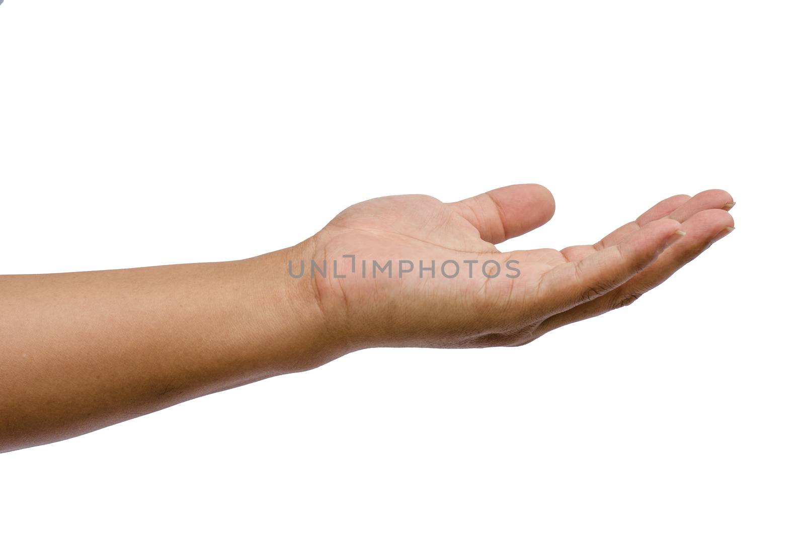 hand reaching for something isolated on a white background