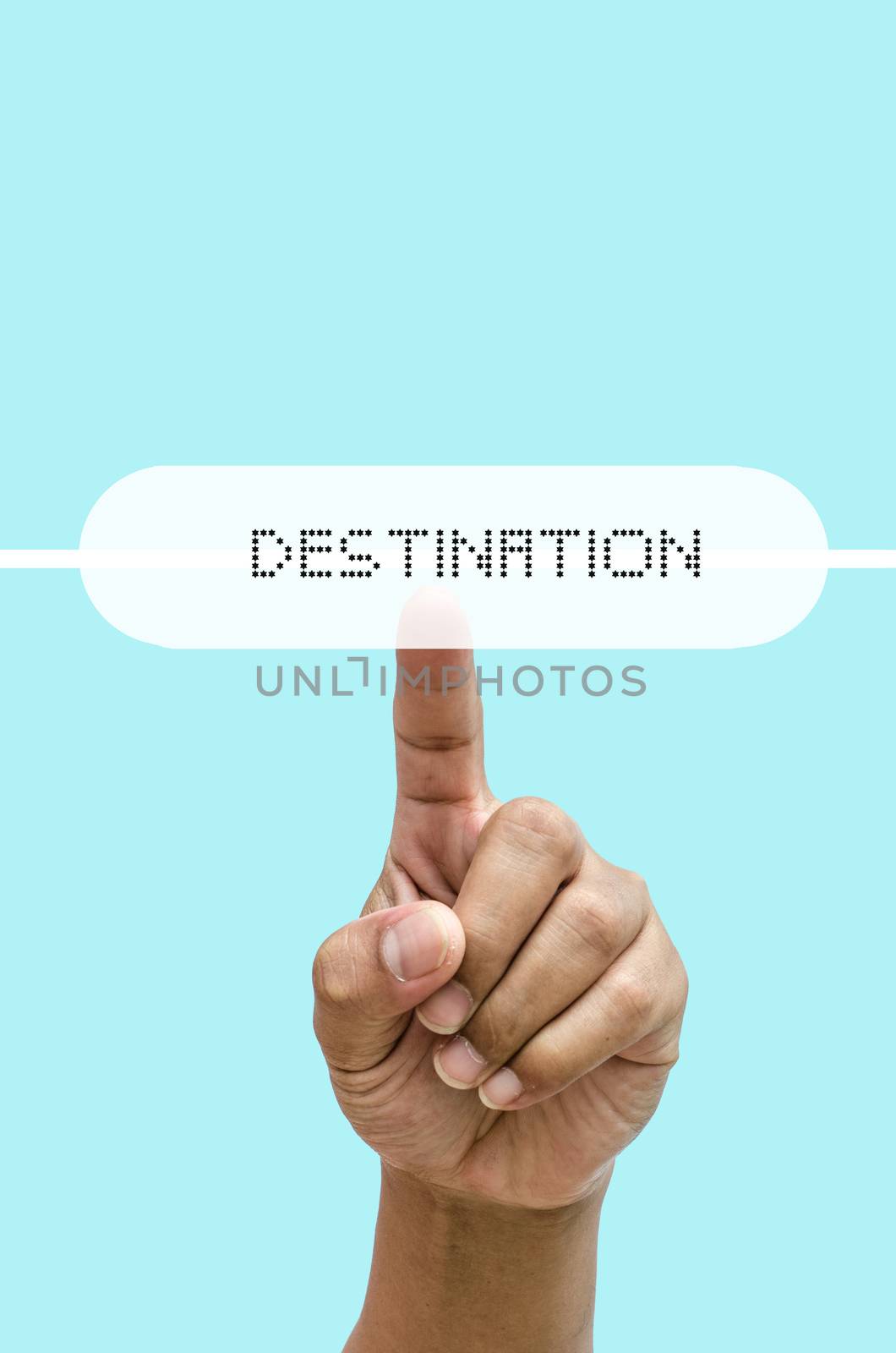 Hand press touch the words"destination" icon by photobyphotoboy