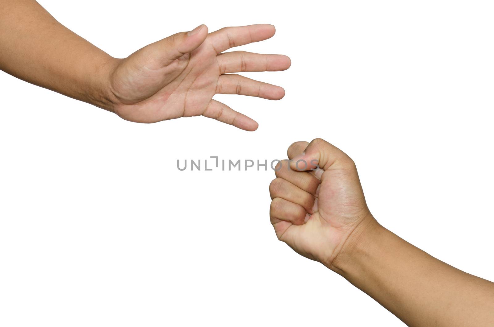 Rock-paper-scissors game settled lose - win between two people.