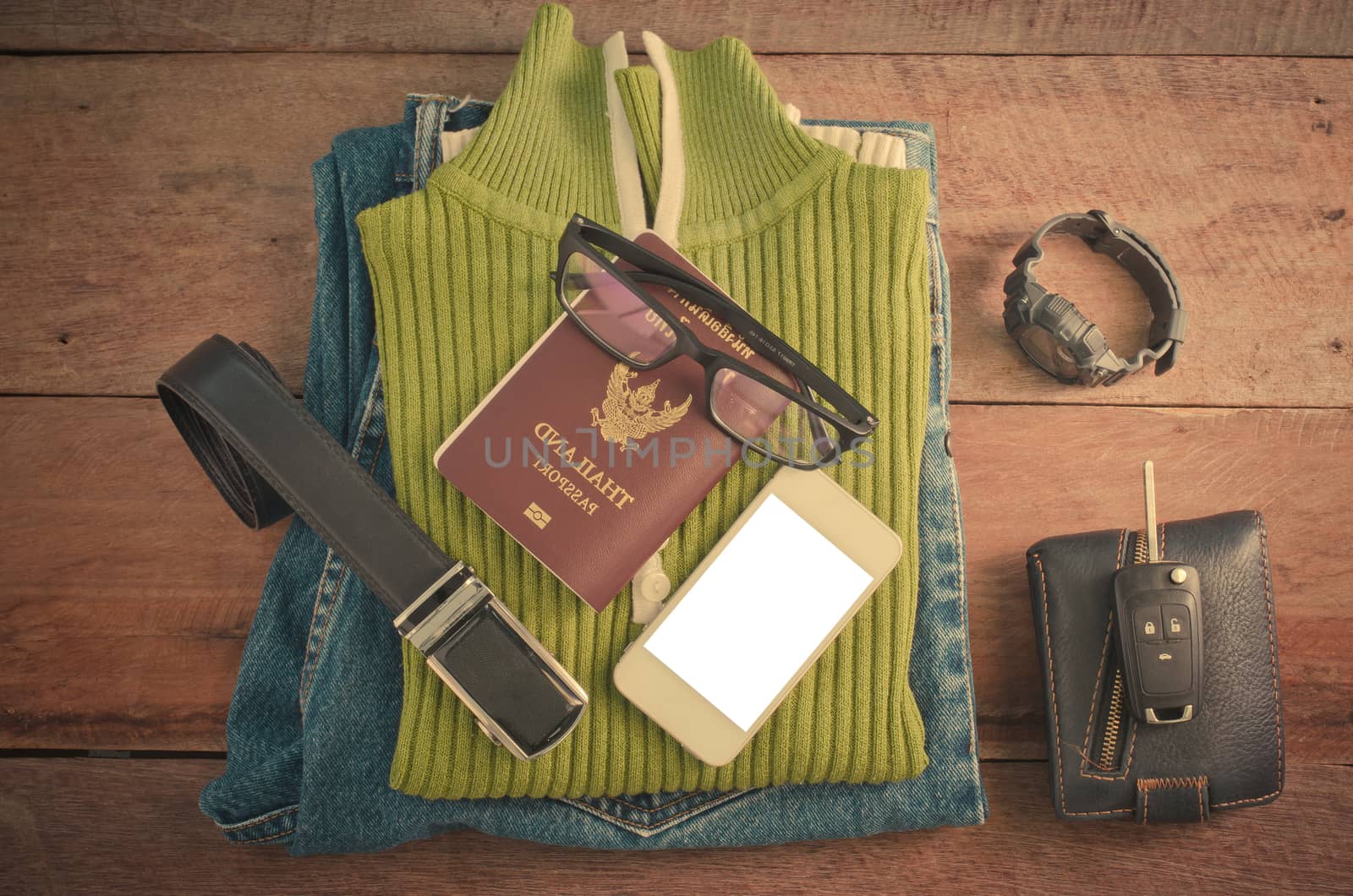 Casual wear, wallets, watches, mobile passport. Ready for tourism