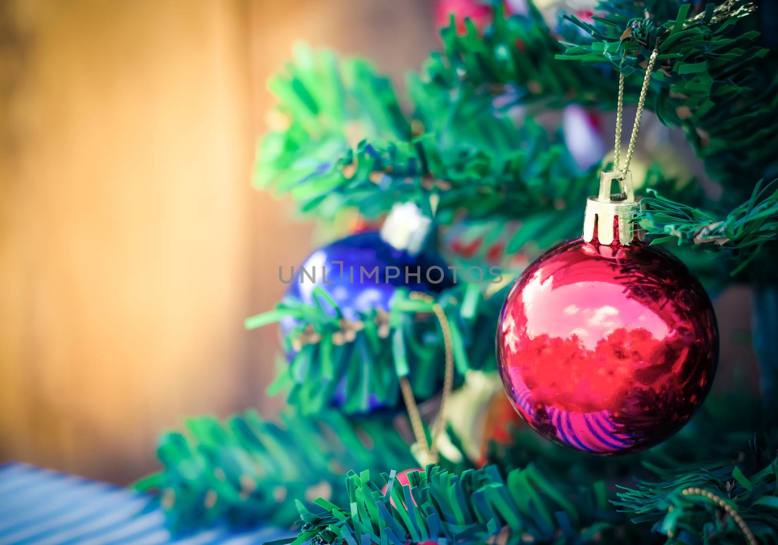 Christmas background with a red ornament