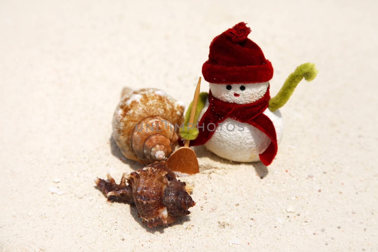 Toy of the snowman on the beach