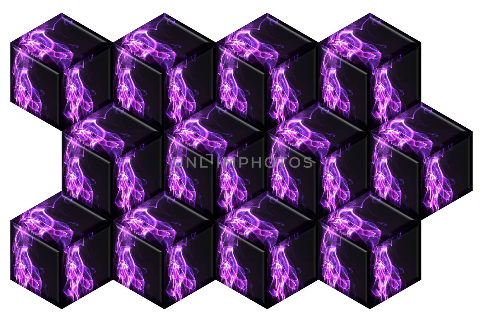 12 square cube surface with purple flames optic on black background