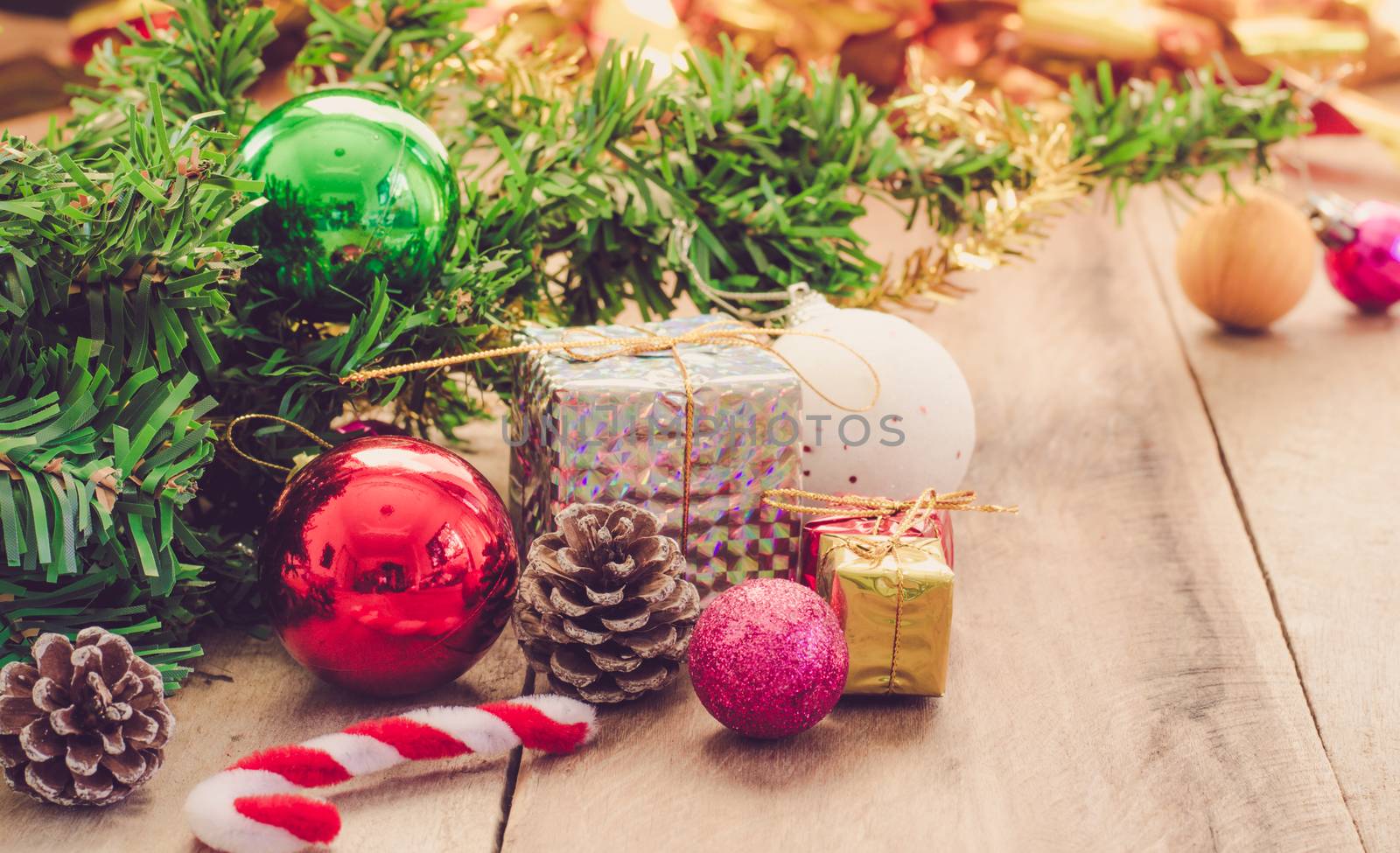 Christmas Border on wood - tone vintage