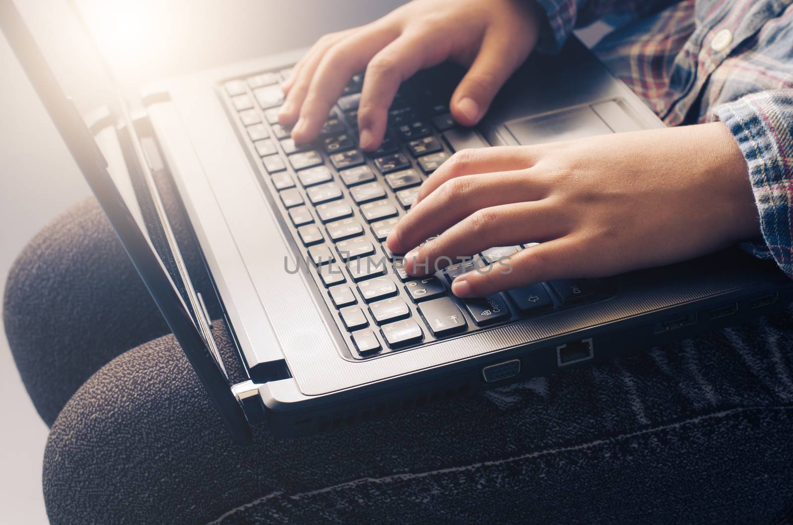 Closeup hand are using laptops