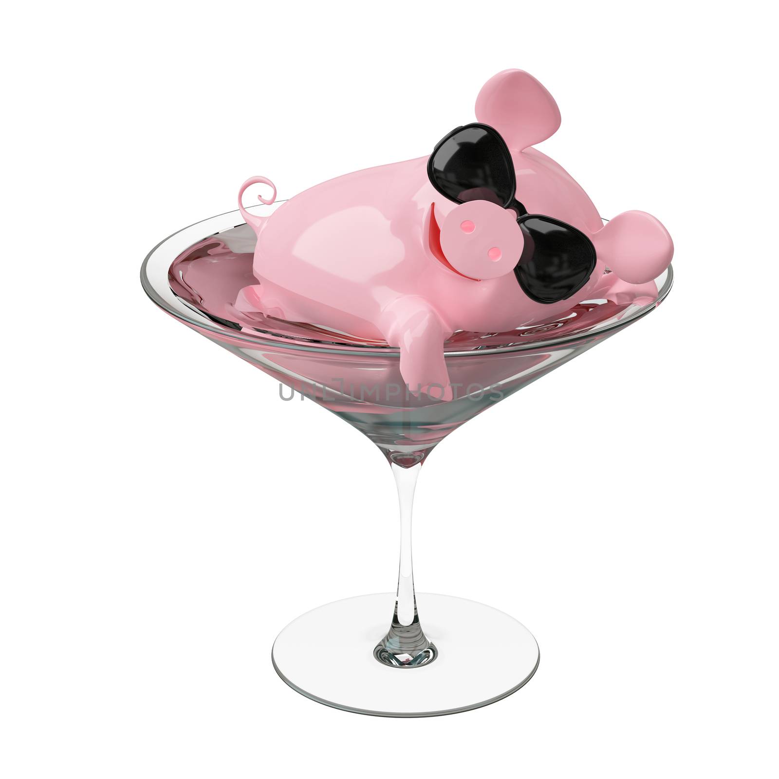 3D Illustration Pig in a Wine Glass  by brux