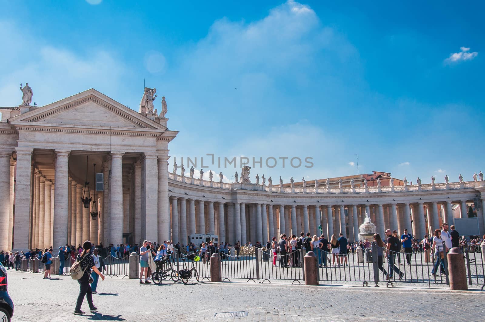 Bernini's colonnade on St. Peter's Square from Rome to the Vatican in Italy