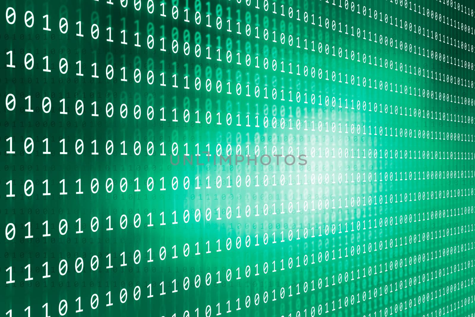 Digital binary codes background, big flat green screen covered by digital numbers.