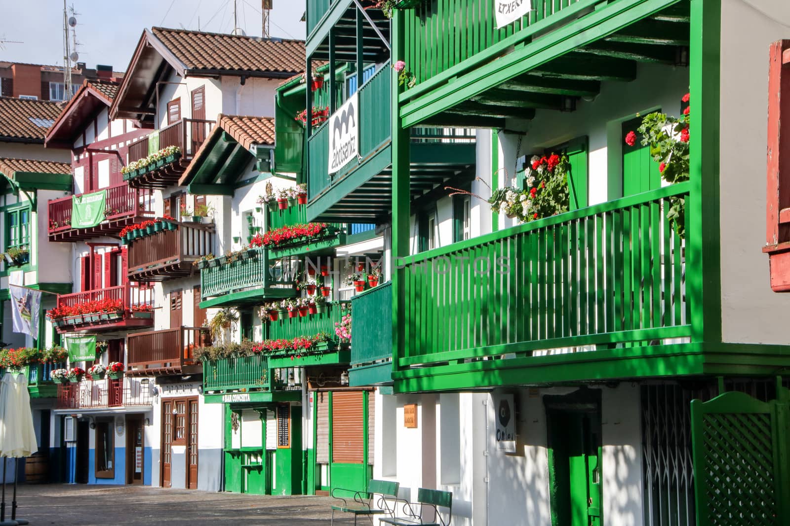 AT HONDARRIBIA, SPAIN - ON  08/27/2017-  colorful houses at Hondarribia, Spain