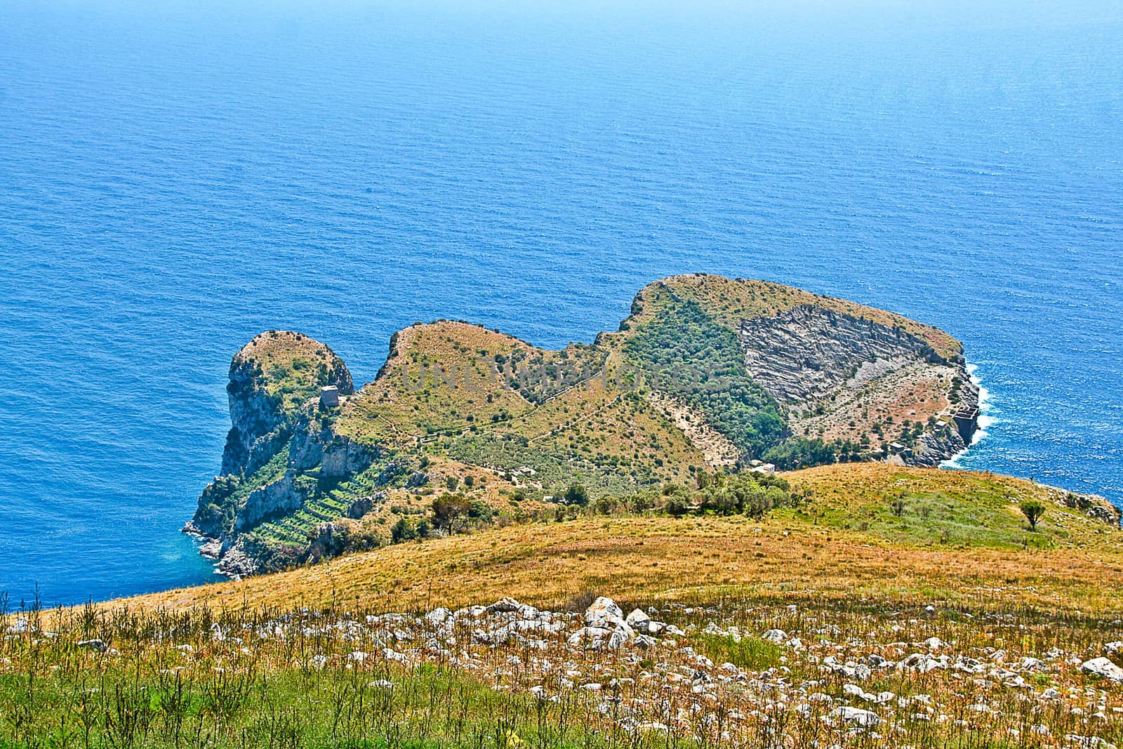  landscape of Ieranto bay in Sorrento, from Punta Campanella,  Naples, Italy