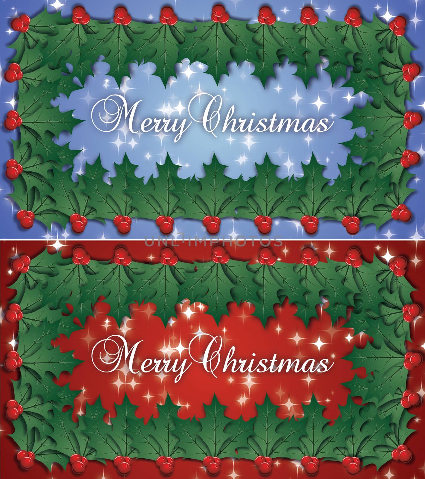 Merry Christmas Double Holly Border With Holly Berries Decoration