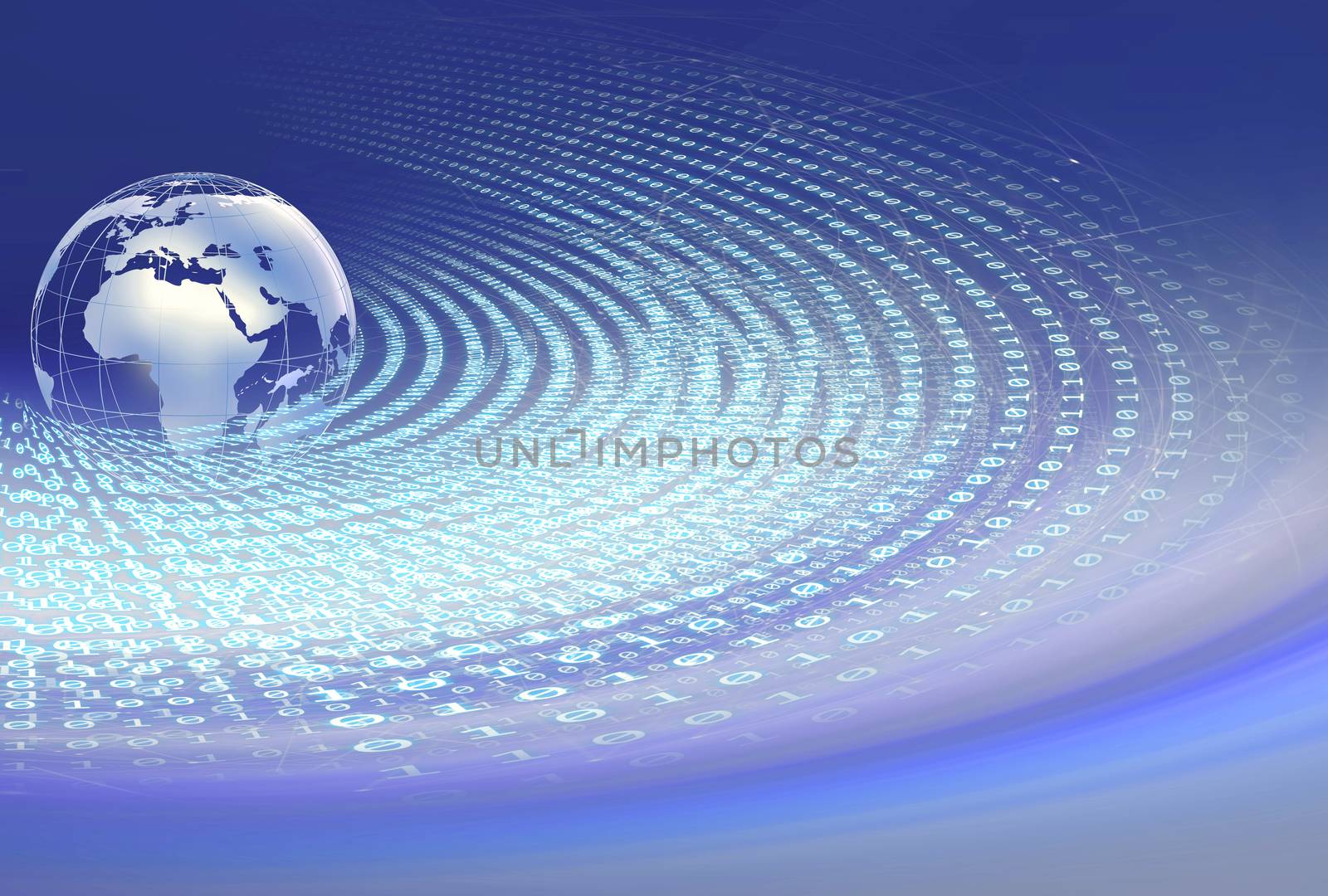 Digital world binary codes around earth globe with connection by bluemoon1981