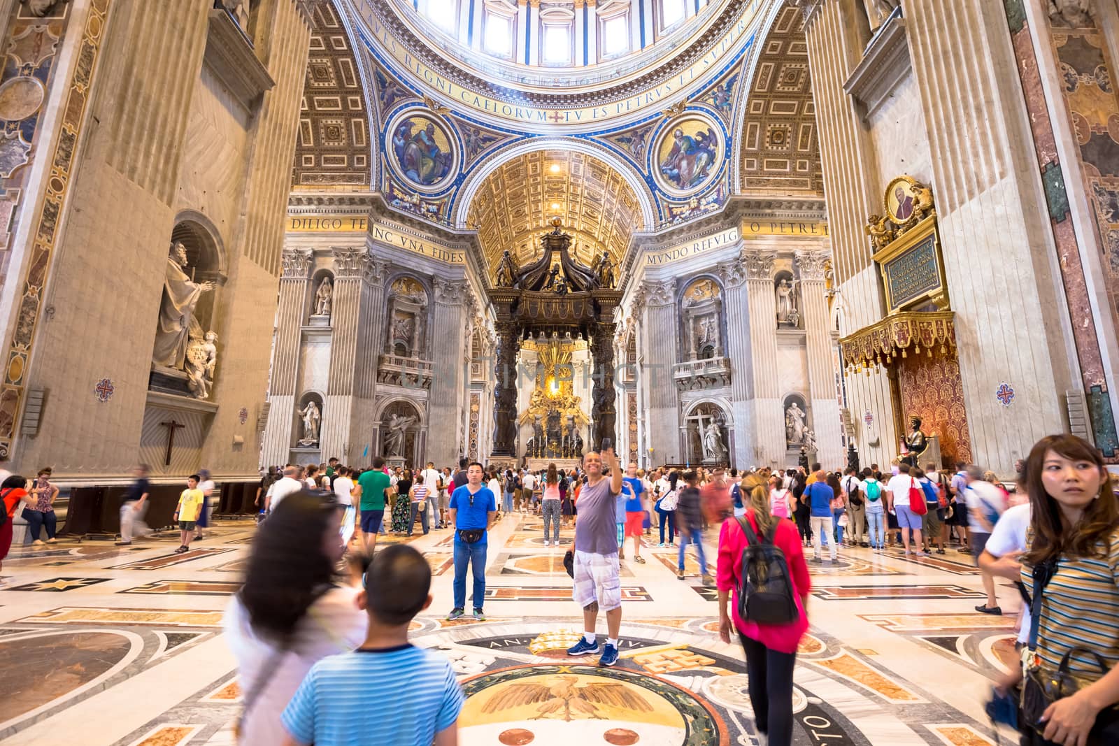 ROME, VATICAN STATE - August 24, 2018: interior of Saint Peter Basilica with mass-tourism arrival