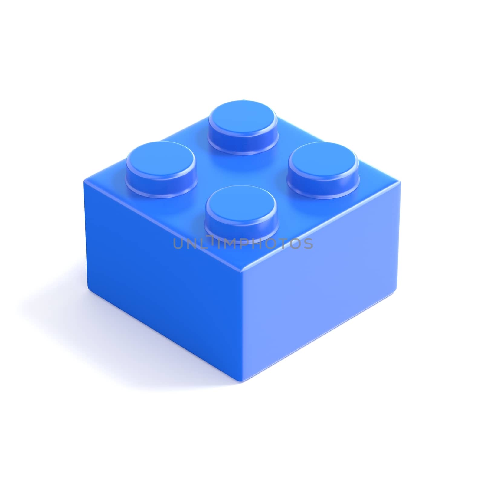 Blue plastic building block, children toy. Top view. 3D render illustration isolated on white background