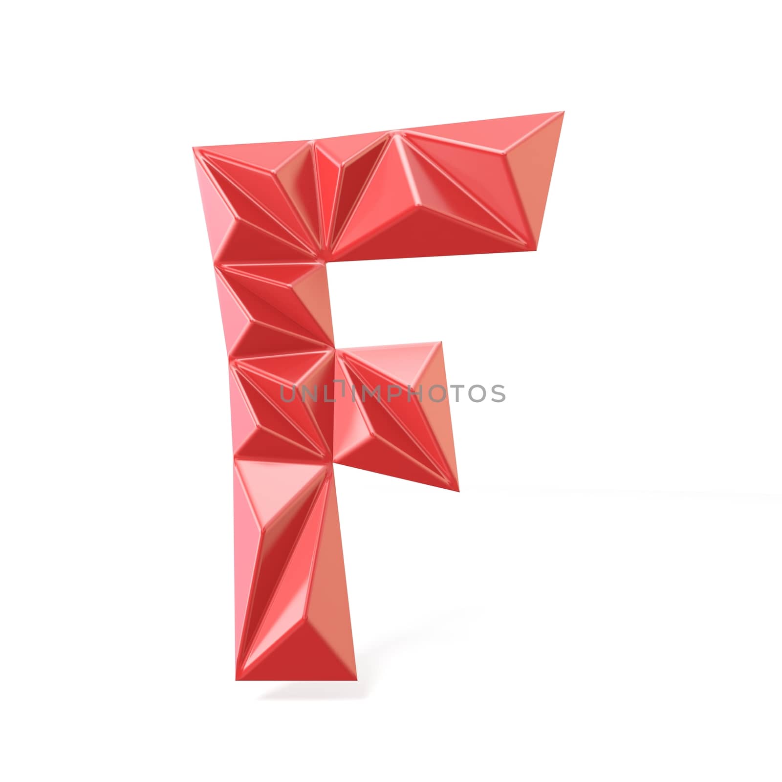 Red modern triangular font letter F. 3D render illustration isolated on white background