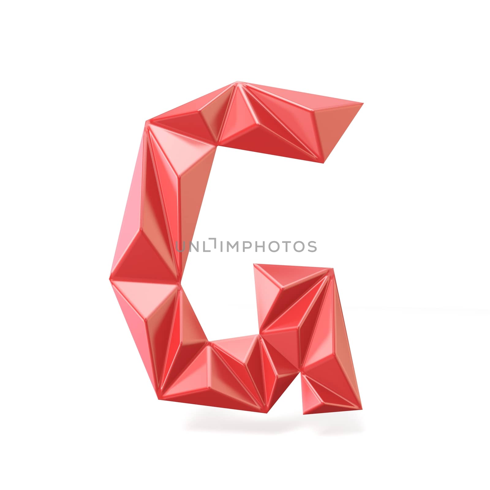 Red modern triangular font letter G. 3D render illustration isolated on white background