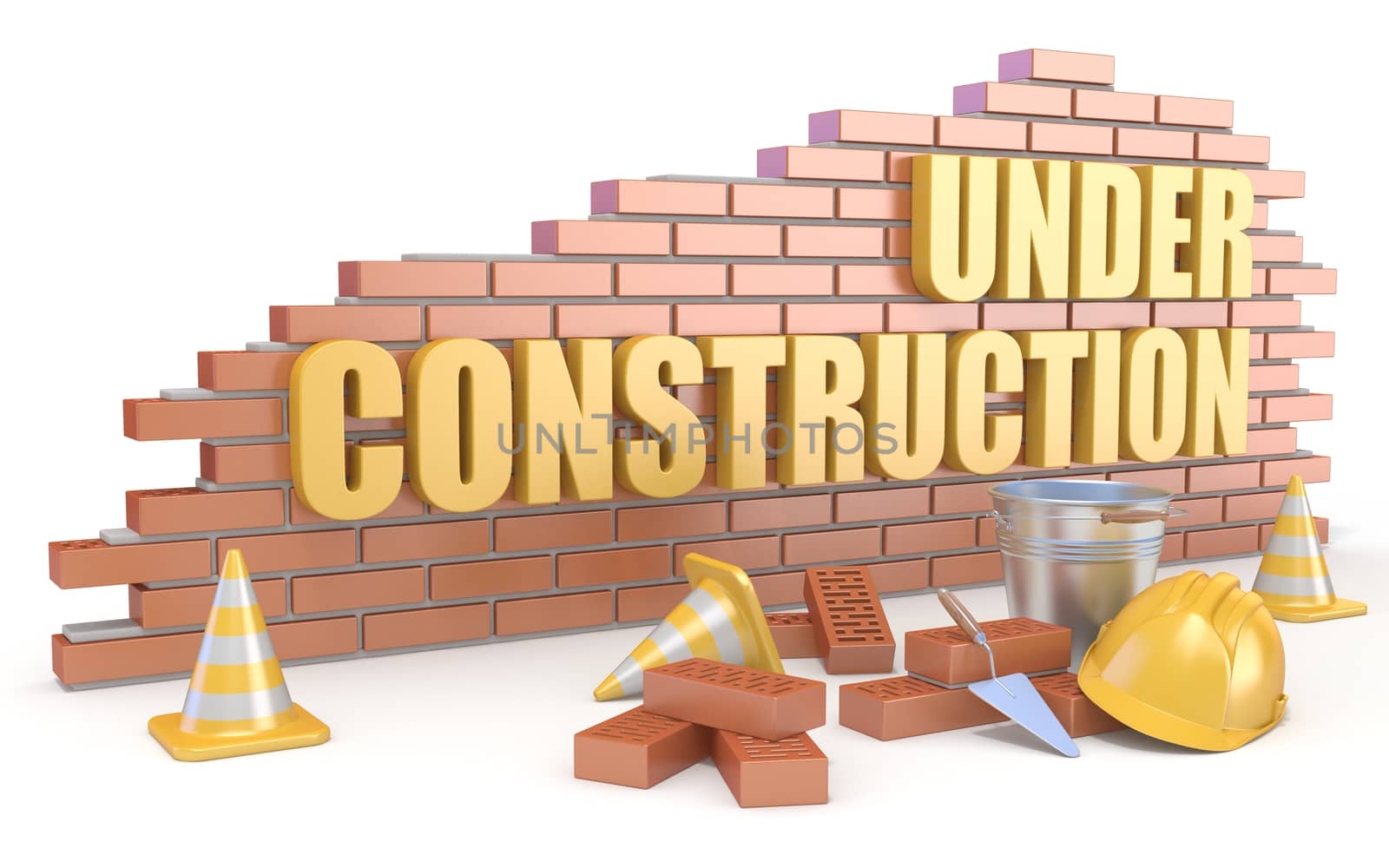 Under construction sign. 3D render illustration isolated on white background