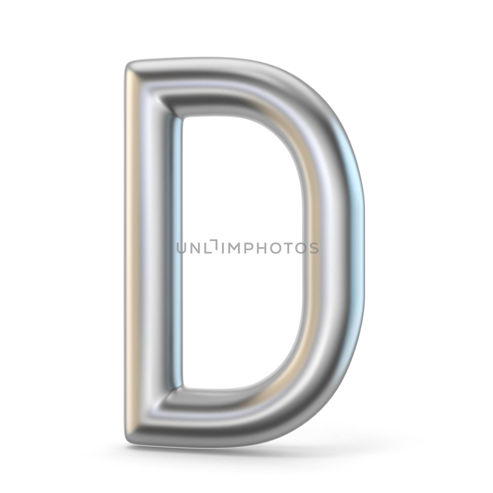 Metal alphabet symbol. Letter D 3D render illustration isolated on white background