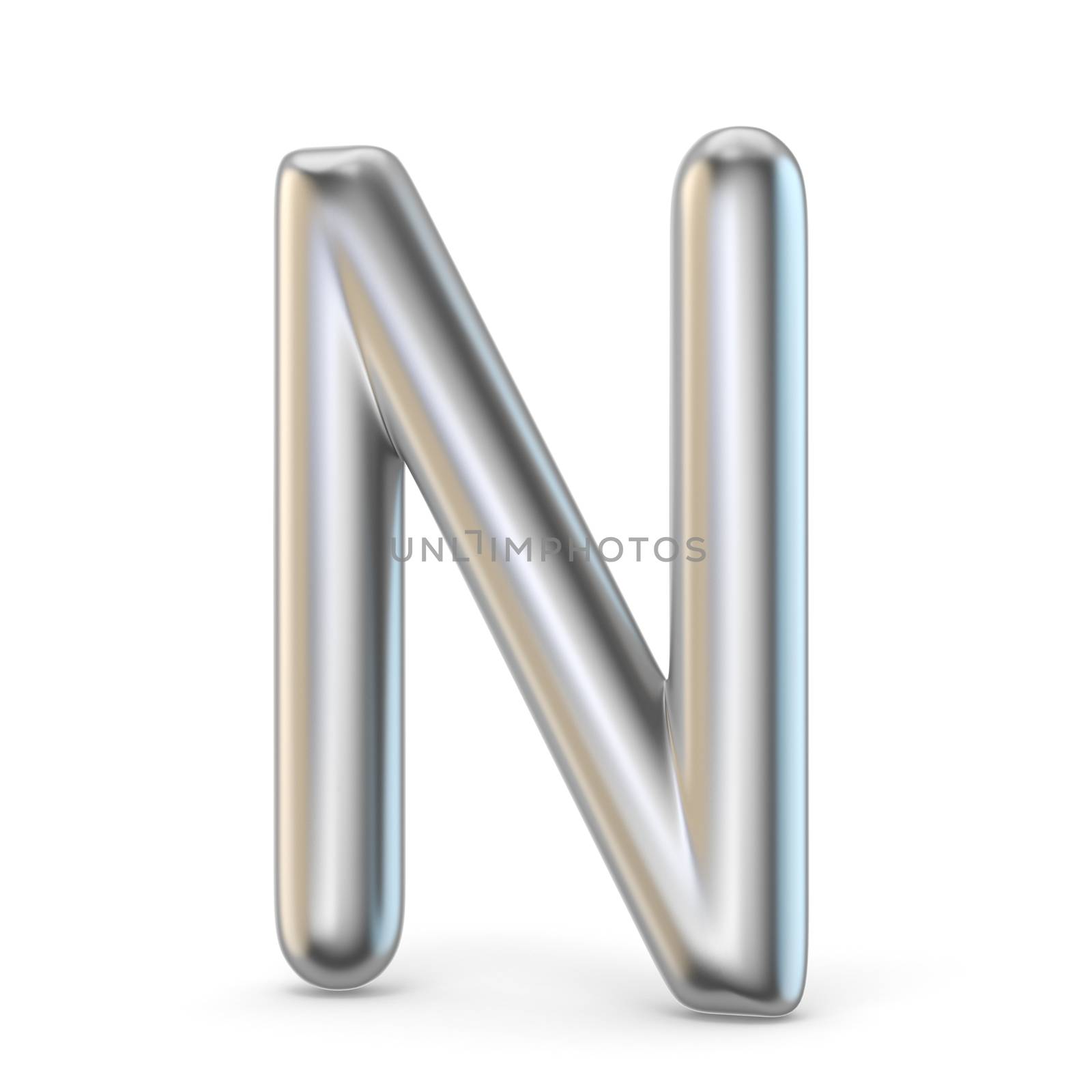 Metal alphabet symbol. Letter N 3D render illustration isolated on white background