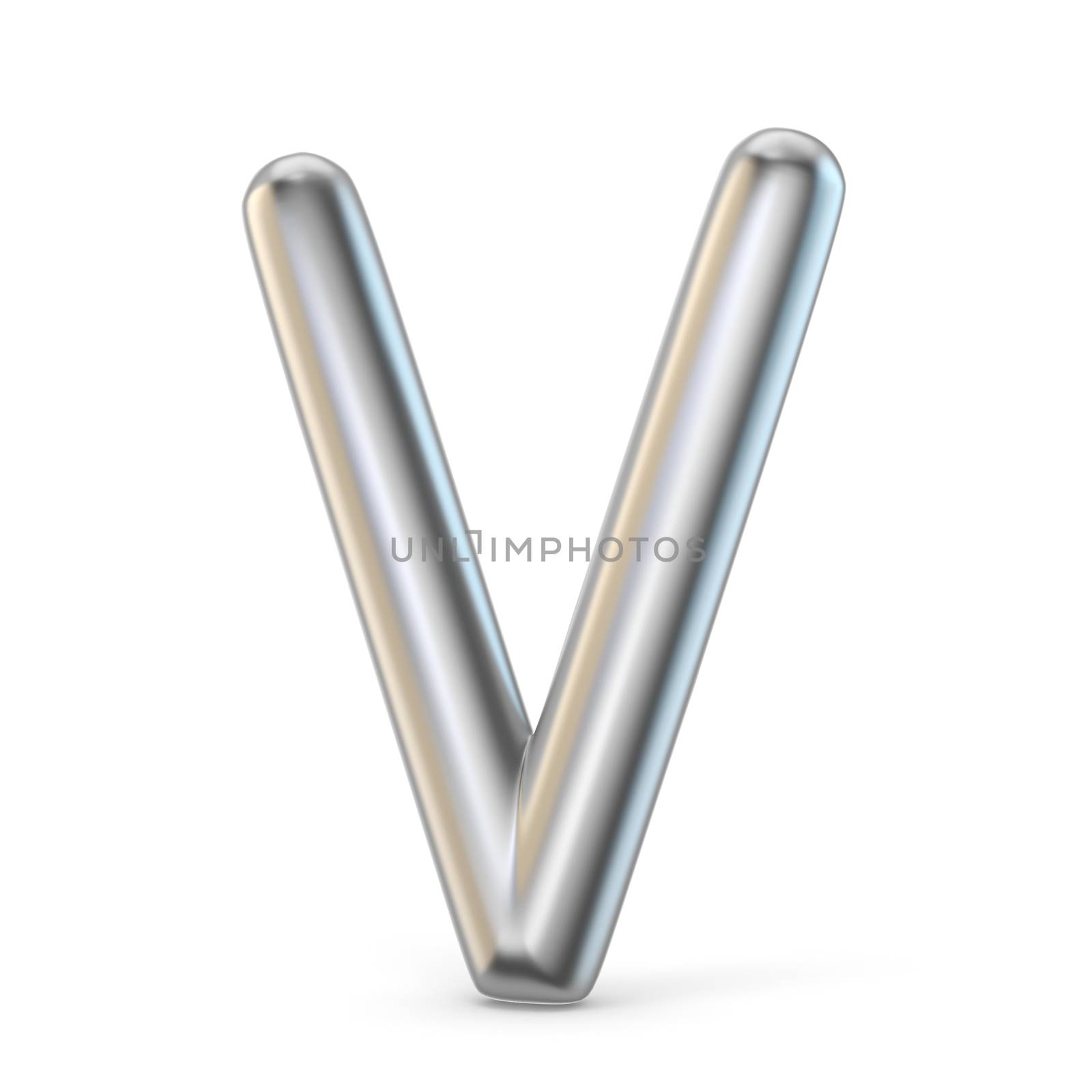 Metal alphabet symbol. Letter V 3D render illustration isolated on white background