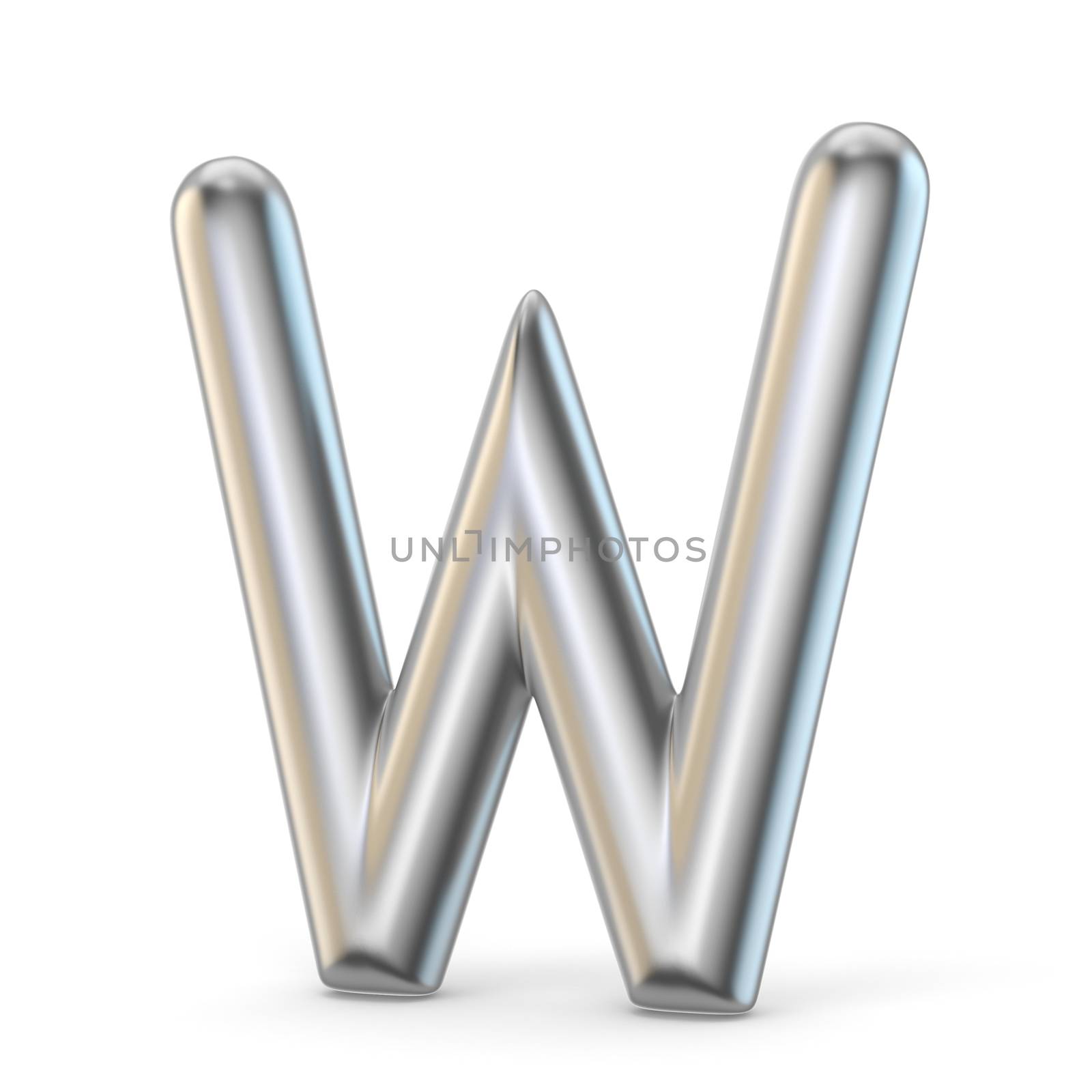Metal alphabet symbol. Letter W 3D render illustration isolated on white background