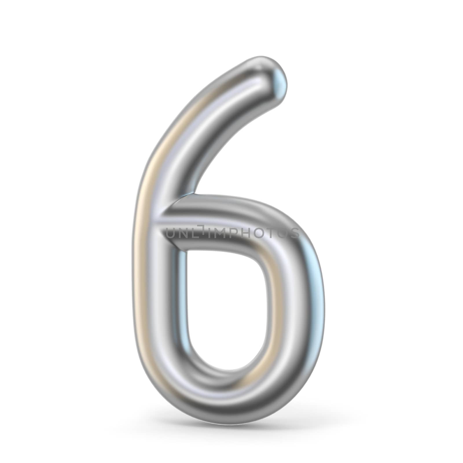 Metal silver font. Number SIX 6 3D render illustration isolated on white background
