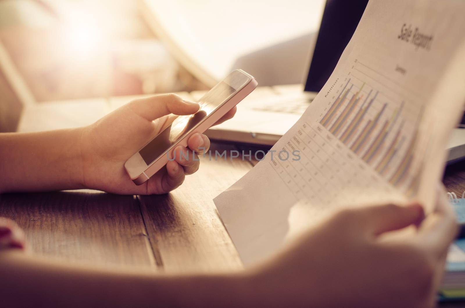 Closeup business working with for smart phone 