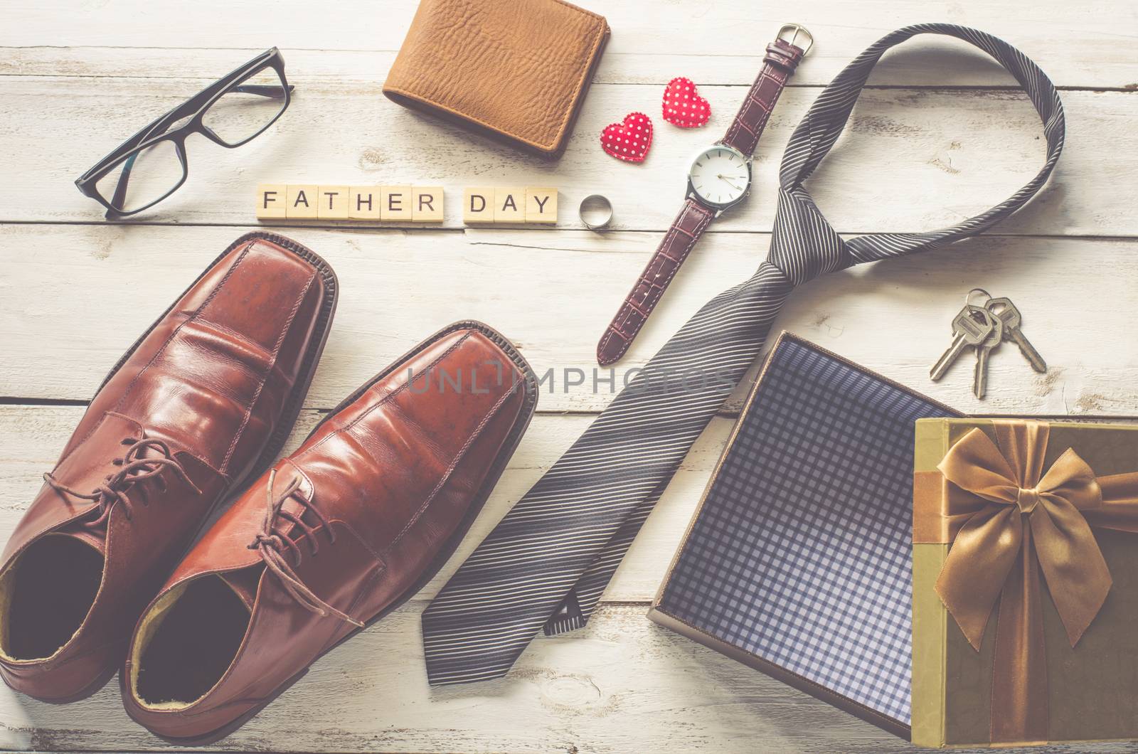 Father's Day Gift and word "Father day" on wooden floor - Ideas for Dad