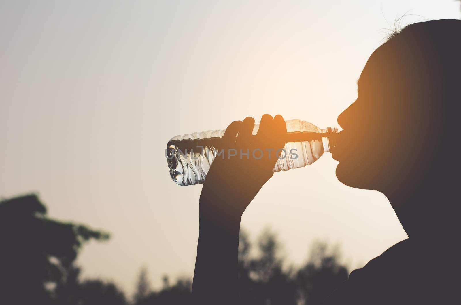 Silhouette of people drinking water