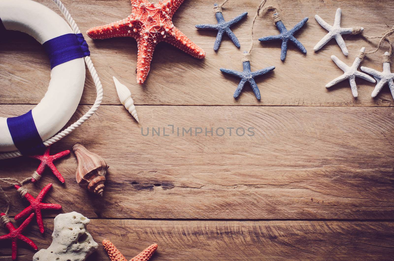 Accessories costume with travel for summer on wooden floor
