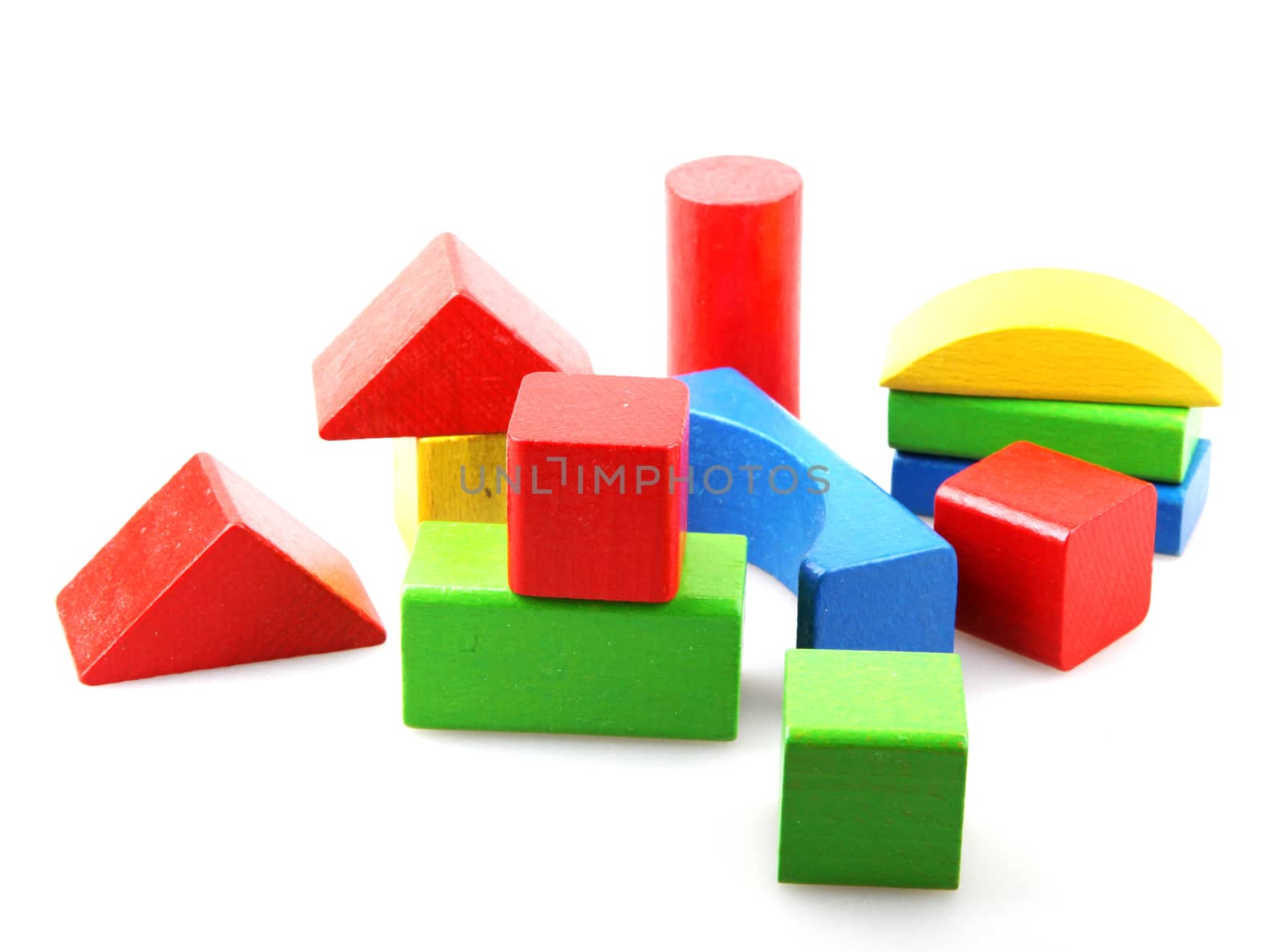 Wooden Building Blocks Isolated On White Background