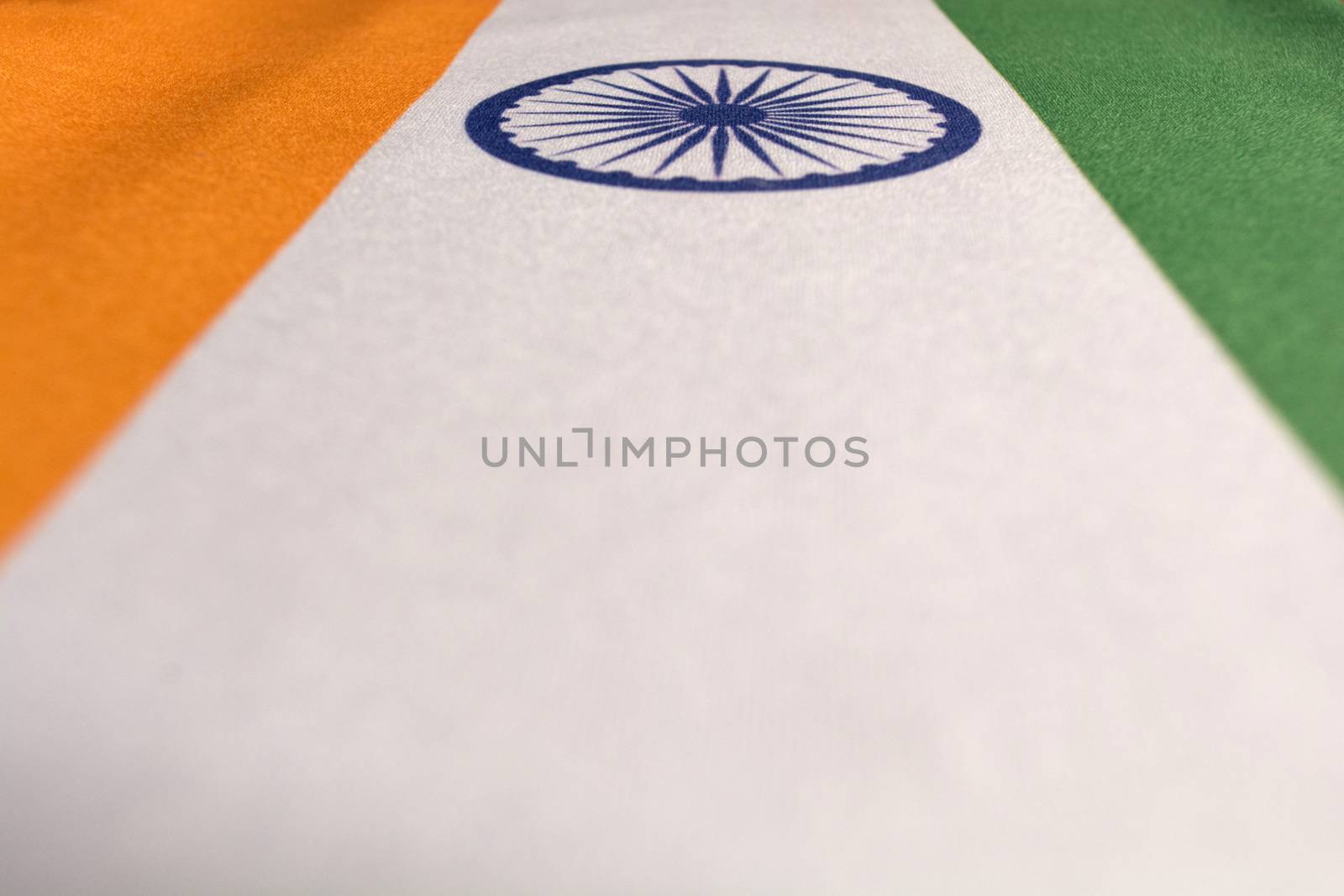 Closeup of National Indian Flags Ashoka Chakra - Tricolor.