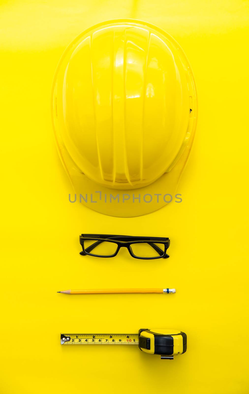 Yellow Safety Engineer and Cartridge, Pencil, glasses Put on yel by photobyphotoboy