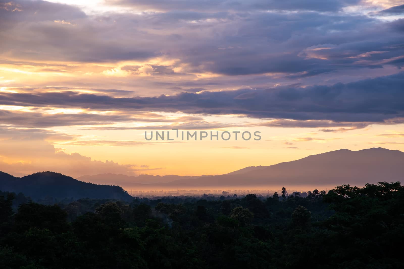 The landscape of the mountains at the sunset Beautiful 
