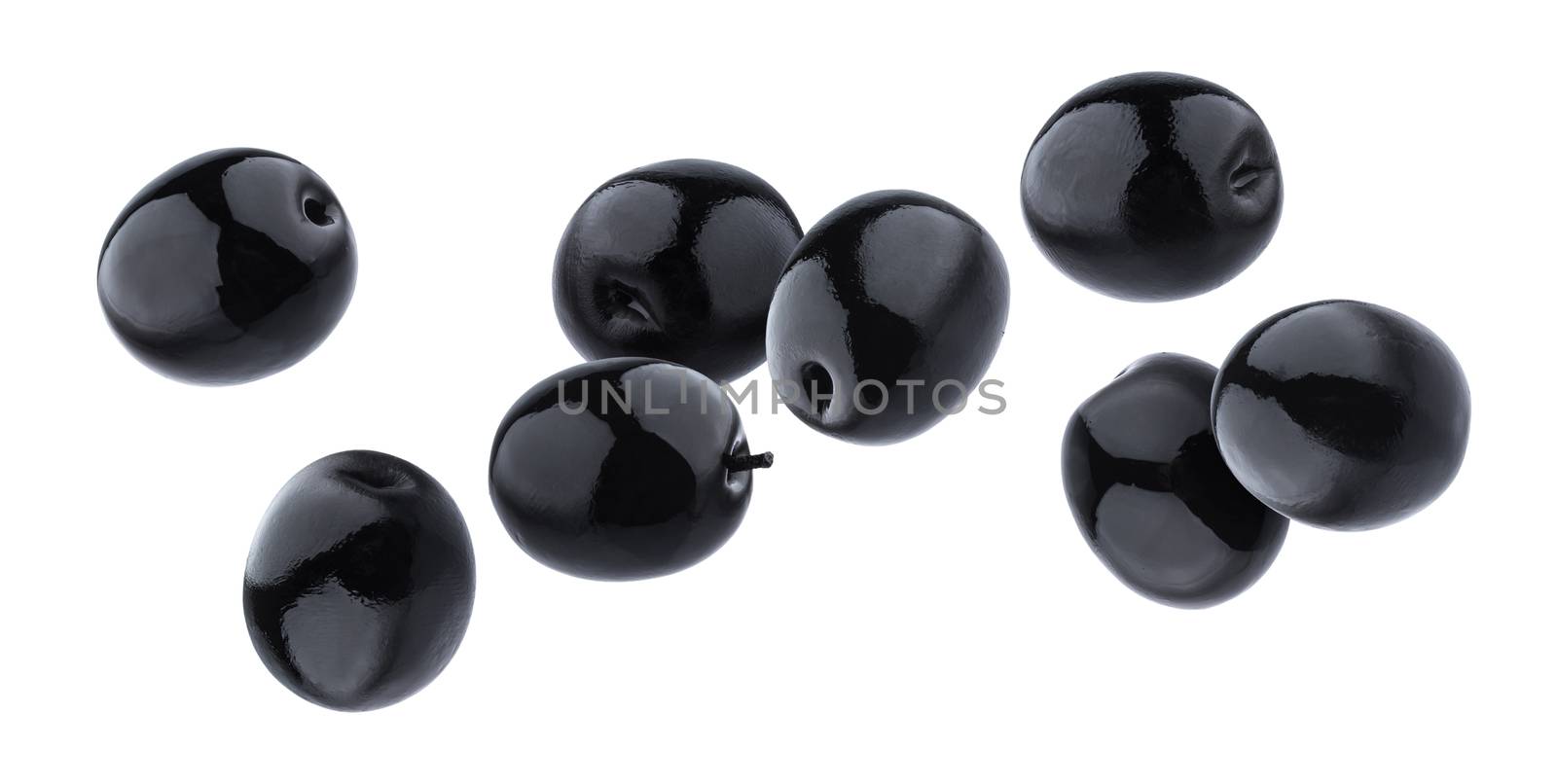 Black olives isolated on white background with clipping path, close-up