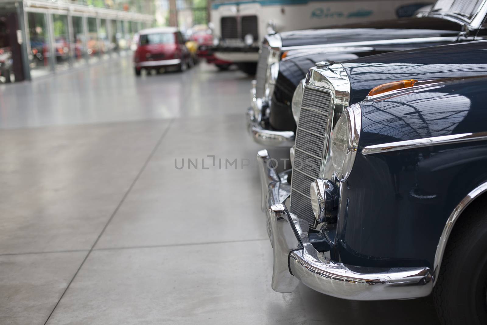 Classic vintage car. Close-up of headlights of luxurious vintage vehicle