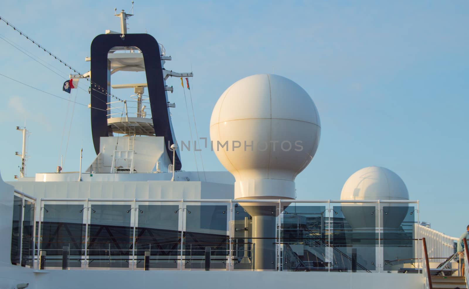 Communication antennas and other electronic equipment on the upper deck of the cruise liner MSC Meraviglia, October 7, 2018 by claire_lucia