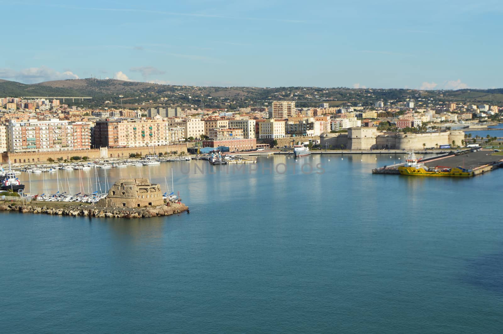 Panoramic view of Civitavecchia port, coast, port, buildings, October 7, 2018.
