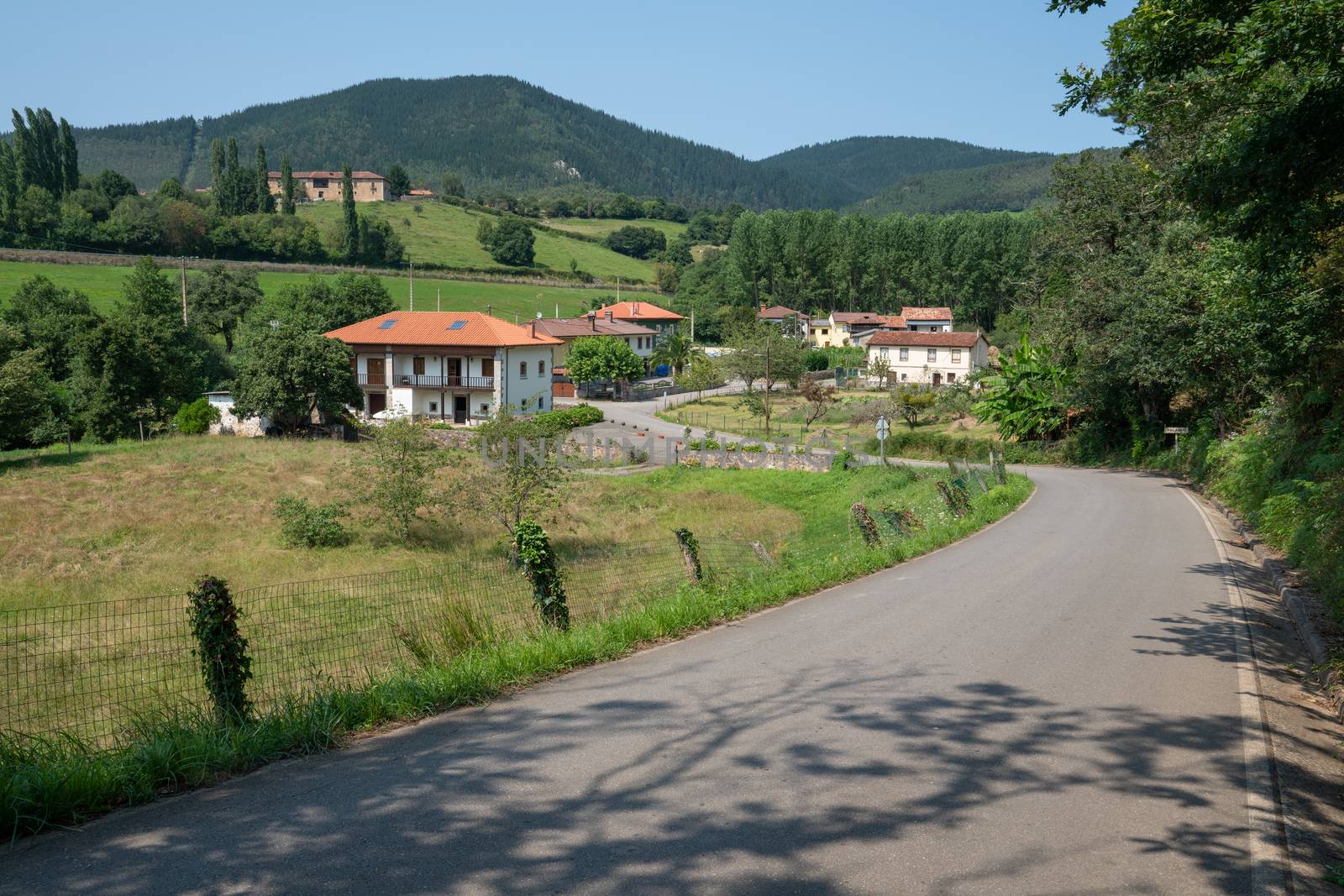 Beautiful landscape along the Camino de Santiago trail between Oviedo and Grado, Asturias, Spain