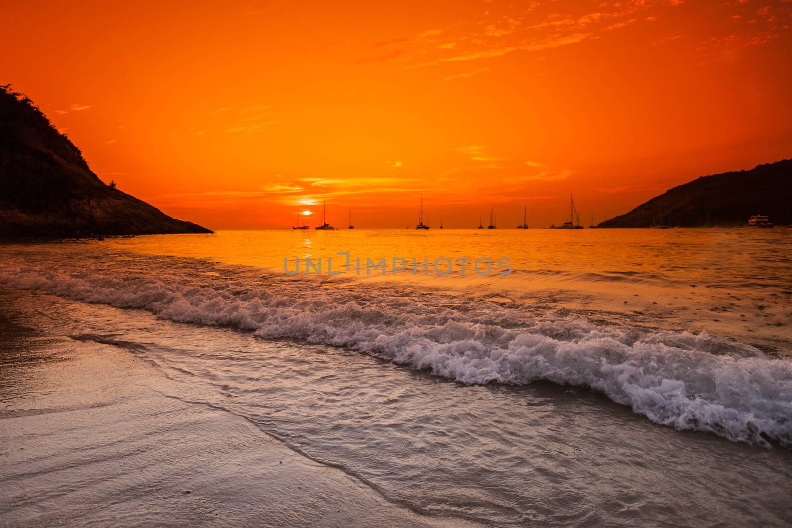 Sunset with dramatic sky ,clouds over mountain and andaman sea at Thailand