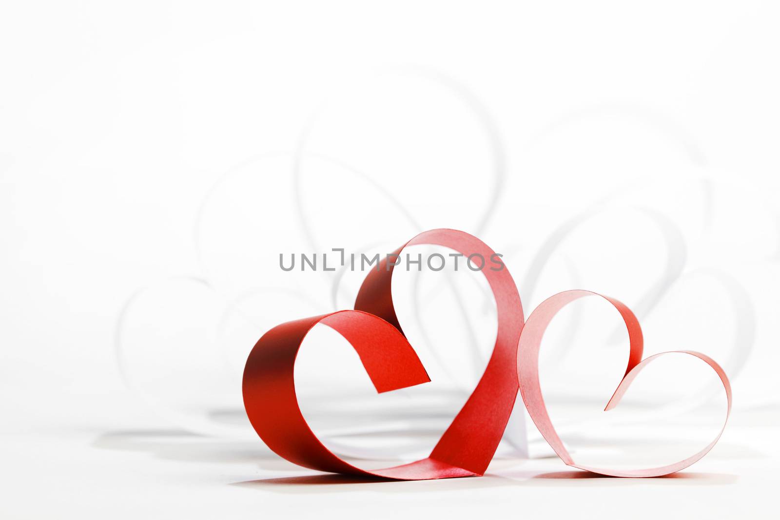 Red and white paper hearts composition, Valentines day concept