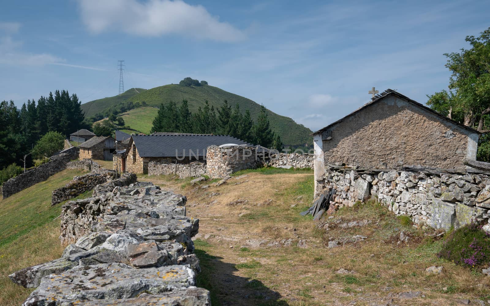 Small village in the mountains of Asturias, Camino de Santiago trail, Spain