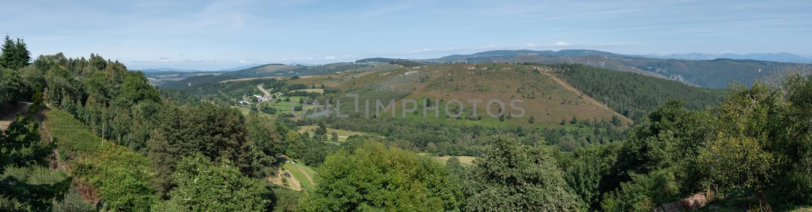 Panoramic landscape along the Camino de Santiago trail between Grandas de Salime and Fonsagrada, Galicia, Spain