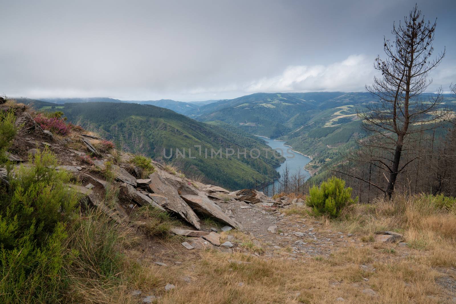 Water reservoir close to Grandas de Salime, beautiful landscape along the Camino de Santiago trail, Asturias, Spain